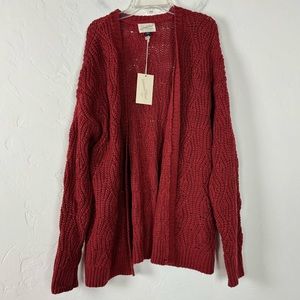 Target Cardigan Sweater Open Front Crochet Knit Loomed Dark Red‎ Solid Cotton